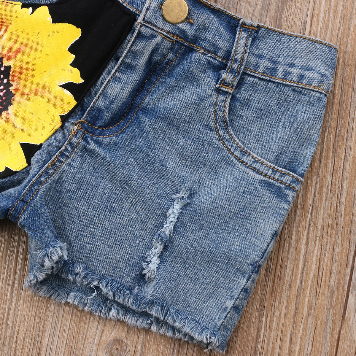 Honganda Fashion 2Pcs Toddler Kids Baby Girl Sunflower Outfits Sleeveless Tank Top+Denim Shorts Summer Clothes