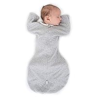 SwaddleDesigns Transitional Swaddle Sack with Arms Up Half-Length Sleeves and Mitten Cuffs, Heathered Gray with Polka Dot Trim, Medium, 3-6 Mo, 14-21 lbs (Better Sleep, Easy Swaddle Transition)
