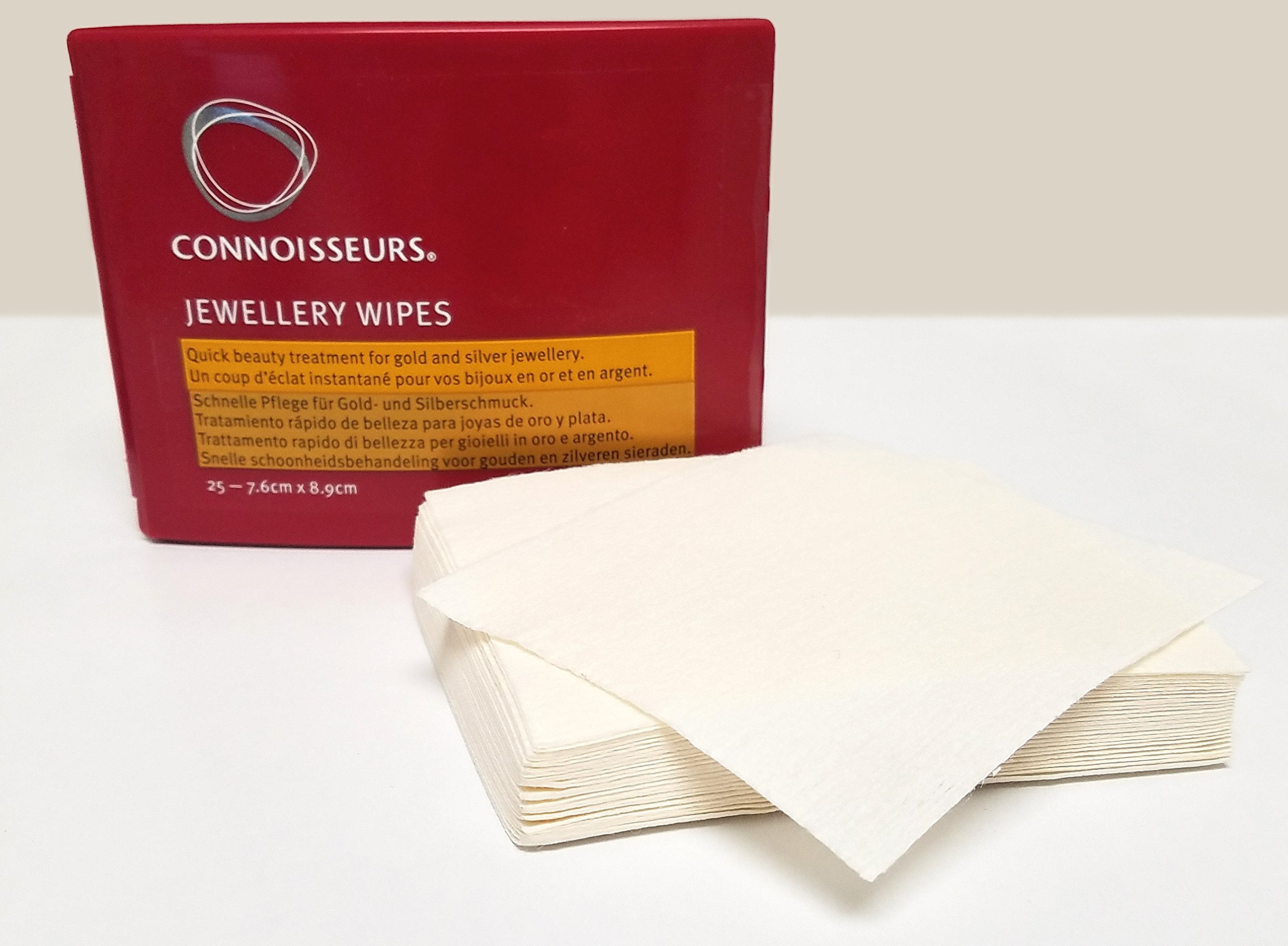 Connoisseurs Jewellery Wipes | 25 Jewellery Cleaning Wipes for Gold & Silver Jewellery | Anti-Tarnish Protective Shield | Dry, Disposable & Non-Toxic