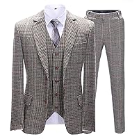 Mature Men's Slim Fit Single-Breasted Houndstooth Suit Jacket Office Suits Jacket Vest Pants Can Be Customized