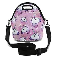 Insulated Neoprene Lunch Bag Removable Shoulder Strap Reusable Thermal Thick Lunch Tote Bags For Women,Teens,Girls,Kids,Baby,Adults-Lunch Boxes For Outdoors,Work,Office,School (Many Unicorns)