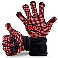 Nutrichef BBQ Gloves 1472°F Heat Resistant | Fireproof Mitts with Silicone Grip | Perfect for Men Who Love Barbecue, Grilling, Cooking, & Camping | 14'IN Food Grade Washable Kitchen Oven Mitts