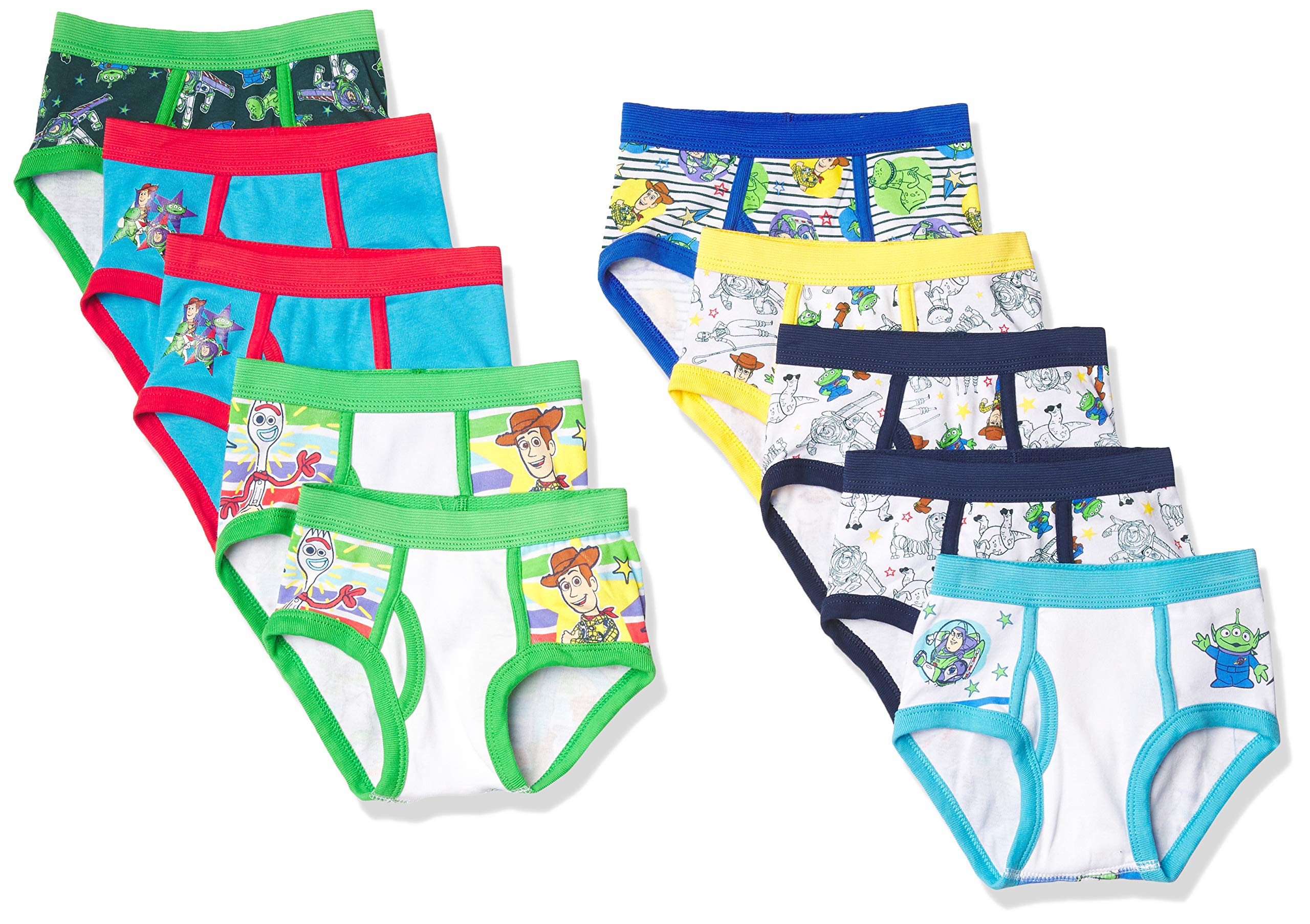 Disney Boys' Pixar Toy Story 100% Cotton Brief Multipacks with Woody, Buzz, Rex, Forky and More in Sizes 2/3t, 4t, 4, 6 & 8