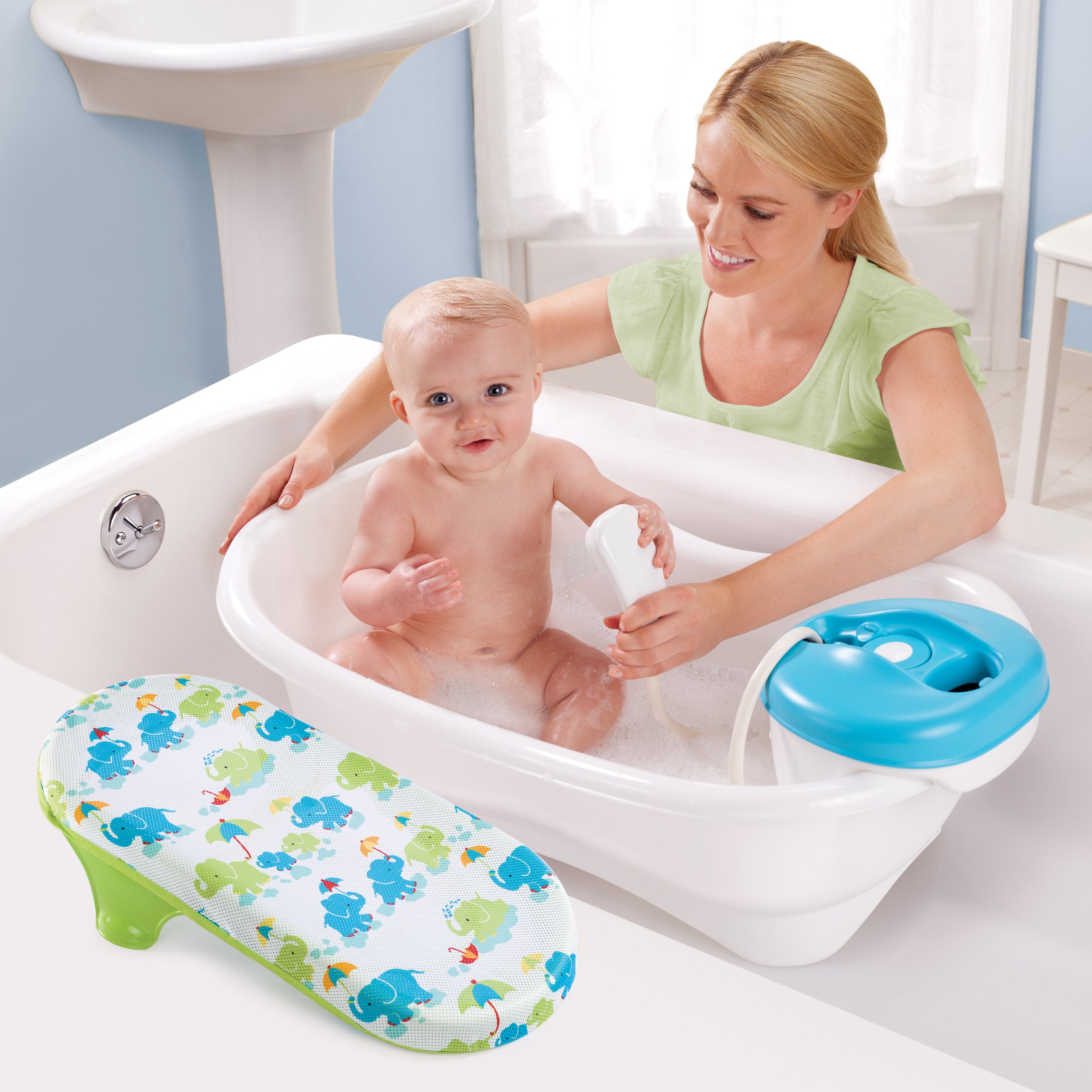 Summer Newborn to Toddler Bath Center and Shower (Neutral) - Bathtub Includes Four Stages that Grow with Your Child