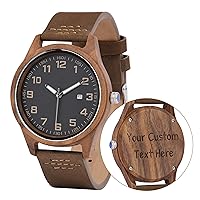 Engraved Wood Watch for Men Walnut Watch with Genuine Leather Strap Personalized Anniversary Birthday Gift for Him Luminous Hand
