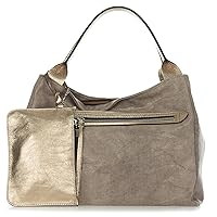 Gianni Chiarini Italian Made Metallic Champagne Canvas Large Zip Pocket Carryall Tote Handbag with Pouch