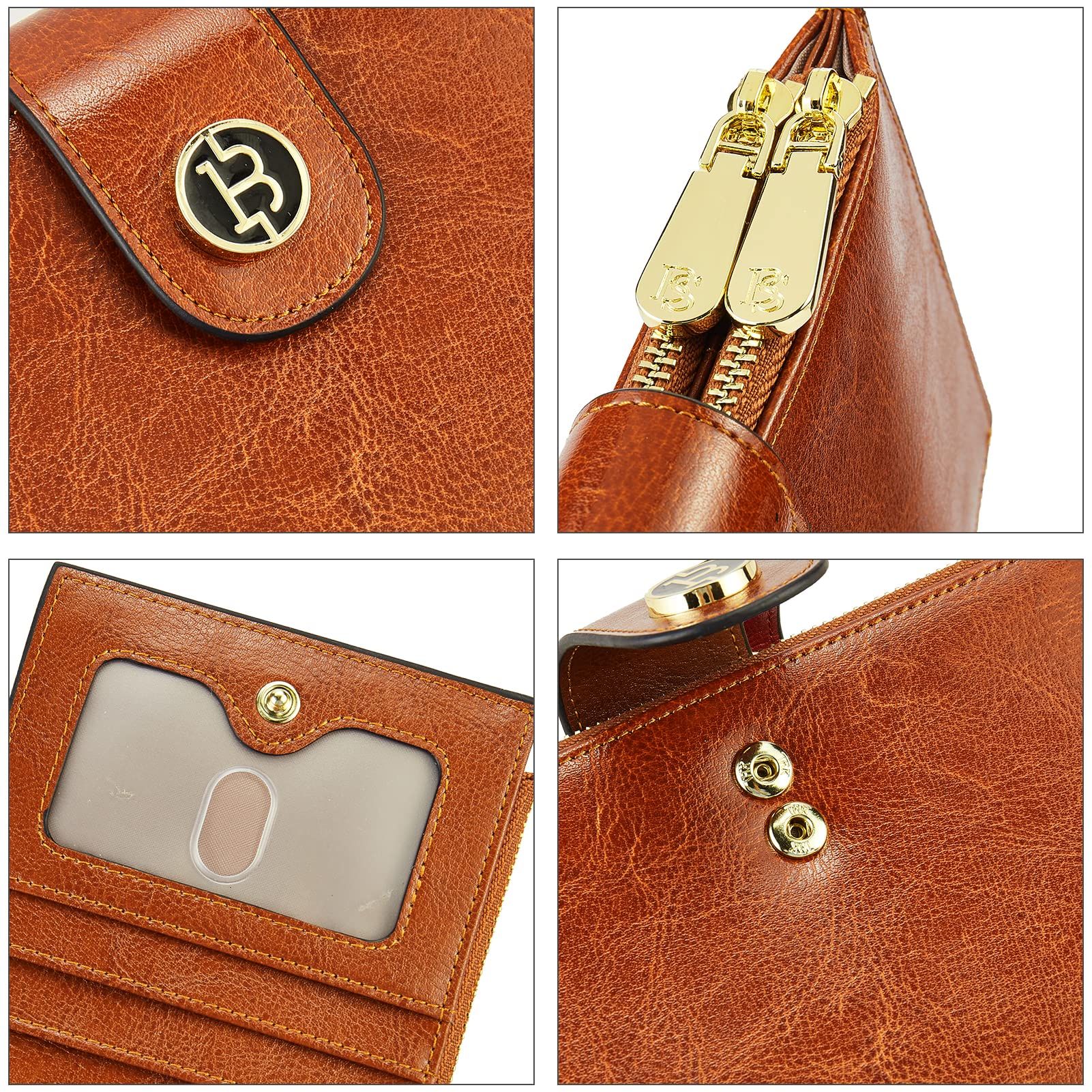 BOSTANTEN Genuine Leather Wallets for Women RFID Blocking Slim Bofild Purse Card Holder with Zipper Pocket