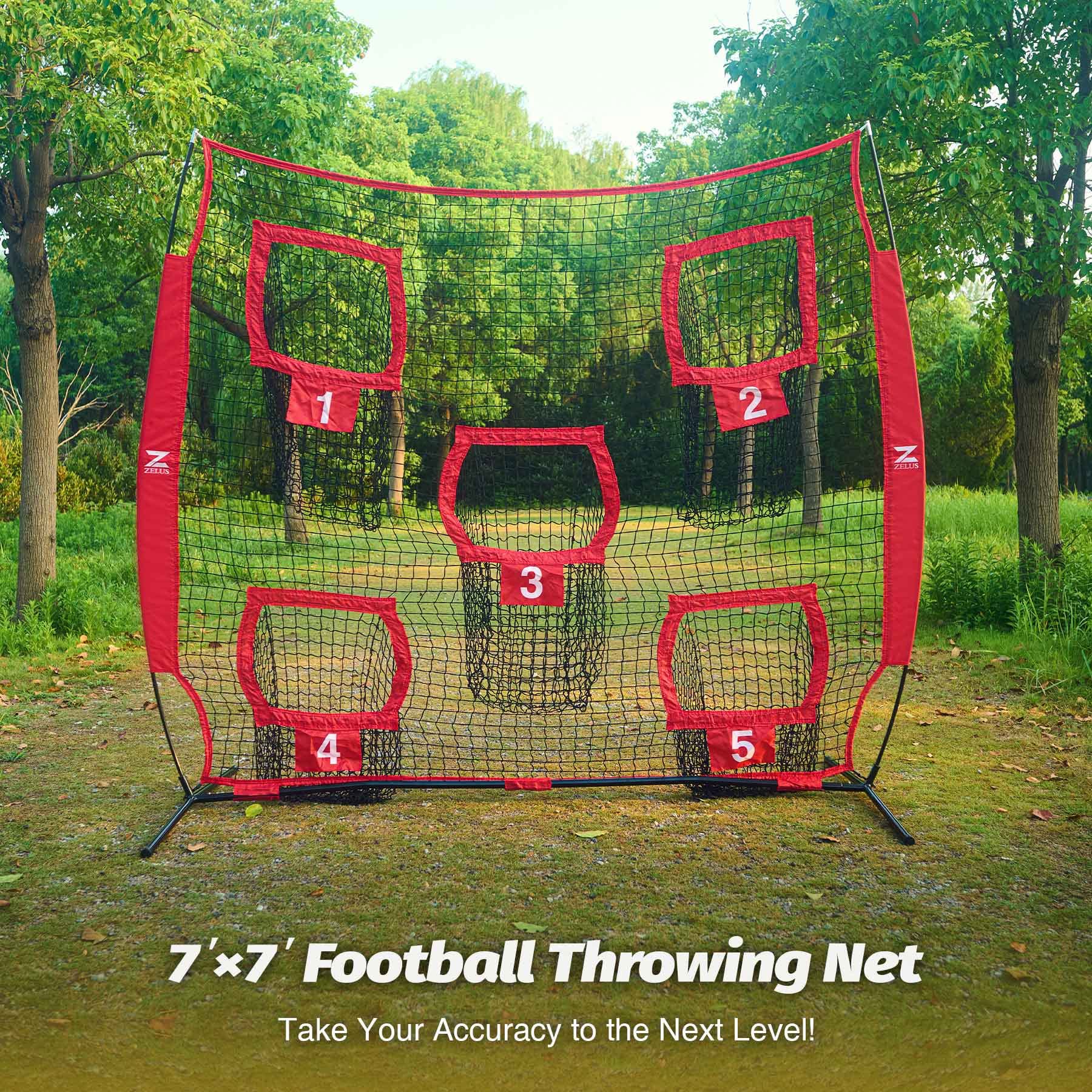 ZELUS 7 x 7ft Football Trainer Throwing Net | Training Throwing Target Practice with 5 Throwing Targets | Great for Quarterback | Includes Carry Bag