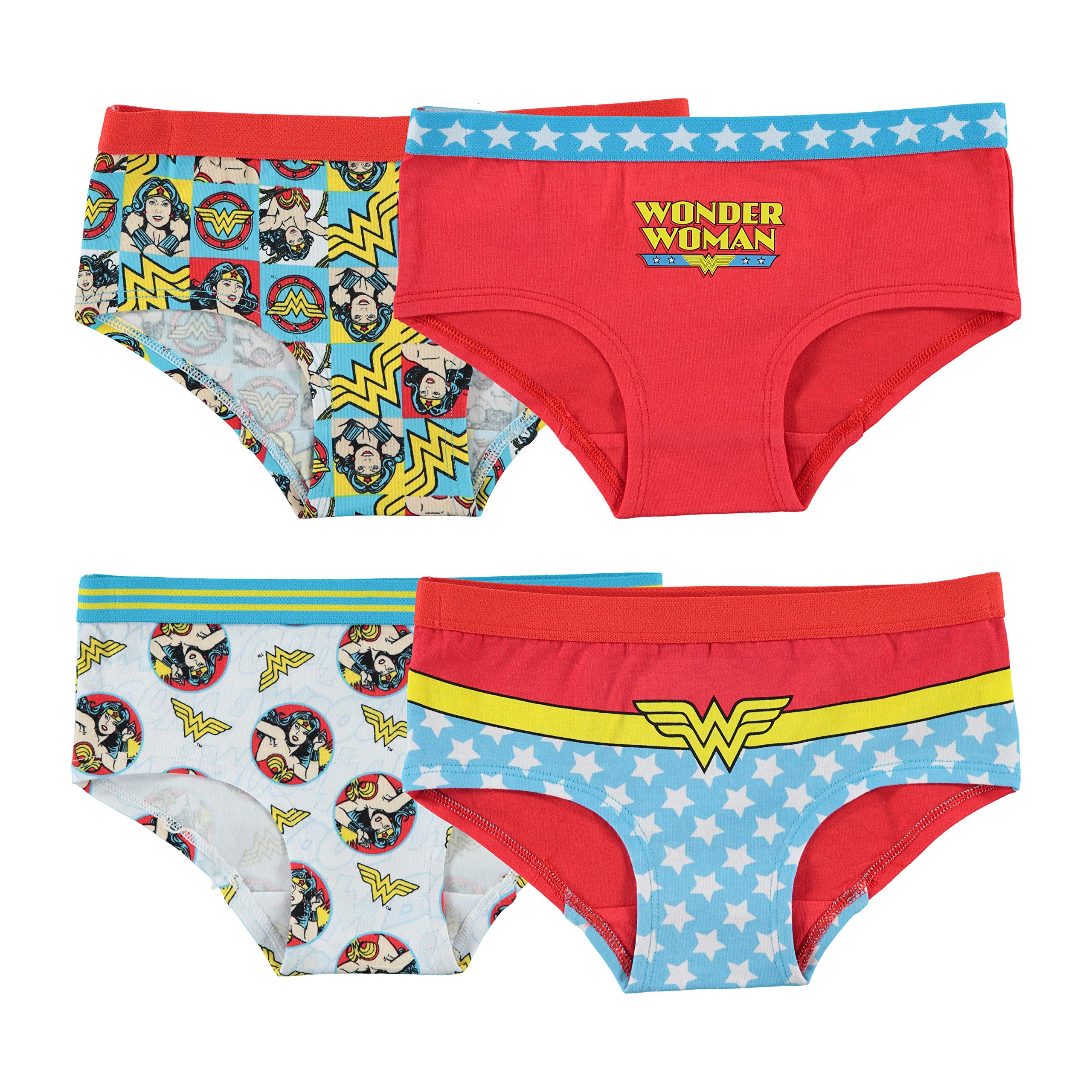 DC Comics Girls' Superhero Underwear with Wonder Woman, Batman, Superman Logos and Comic Prints Sizes 4, 6, 8, 10