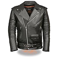 Mens Leather Side Lace Police Style Motorcycle Jacket (X-Large)