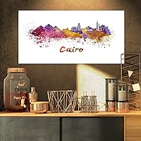 Cairo Skyline-Cityscape Canvas Artwork Print-32x16, 32x16, Purple