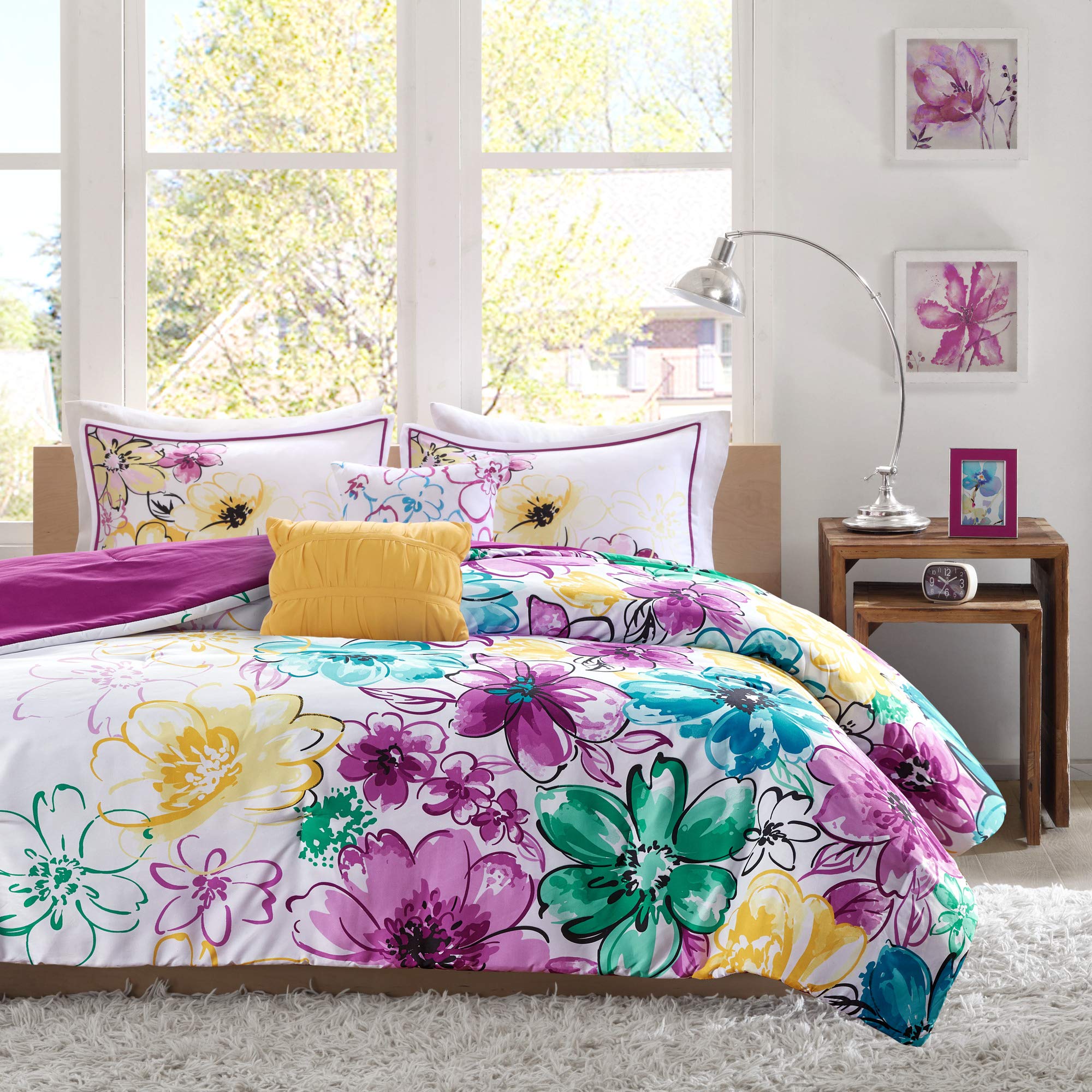 Intelligent Design Comforter Set Vibrant Floral Design, Teen Bedding for Girls Bedroom, Mathcing Sham, Decorative Pillow, Full/Queen, Olivia, Blue