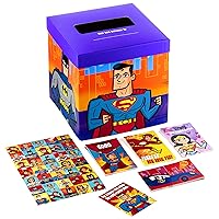 Hallmark Justice League Valentines Day Cards and Mailbox for Kids School Classroom Exchange (1 Box, 32 Valentine Cards, 35 Stickers, 1 Teacher Card)