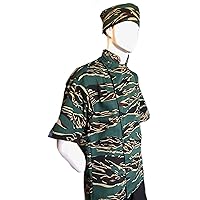 Camouflage Chef Coat Jacket Camo in GREEN TIGER STRIPE Soft Twill HIGH QUALITY + HAT