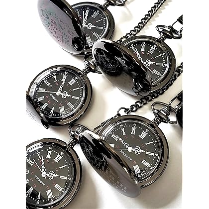 8 Custom Engraved Pocket Watches - 8 Gift Set for Weddings - Groomsmen Personalized Watches with Chain and Box Included - Engraving Included