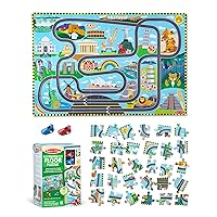 Melissa & Doug Race Around The World Tracks Cardboard Jigsaw Floor Puzzle and Wind-Up Vehicles – 48 Pieces, for Boys and Girls 4+ - FSC-Certified Materials