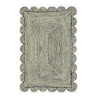Collection Scalloped Rectangular Rug - 4x6 Black & Beige Scallop Edge Braided Jute Rug Geometric Kilim Rug Indoor Outdoor Use Carpet Flatweave Rugs for Bedroom Dining Room Living Room