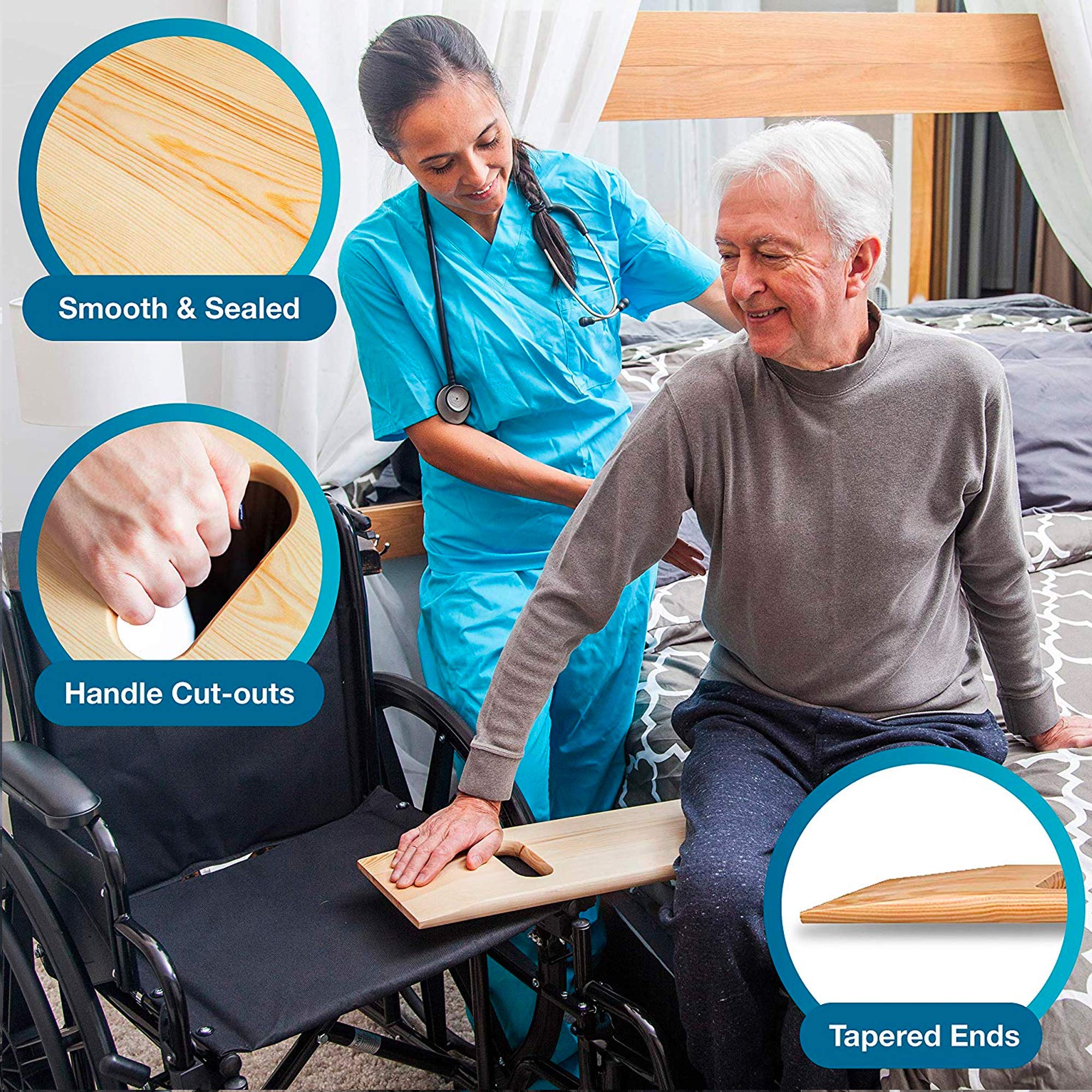 DMI Transfer Board and Slide Board made of Heavy-Duty Wood for Patient, Senior and Handicap Move Assist and Slide Transfers, Holds up to 440 Pounds, 1 Cut out Handle, 30 x 8 x .75