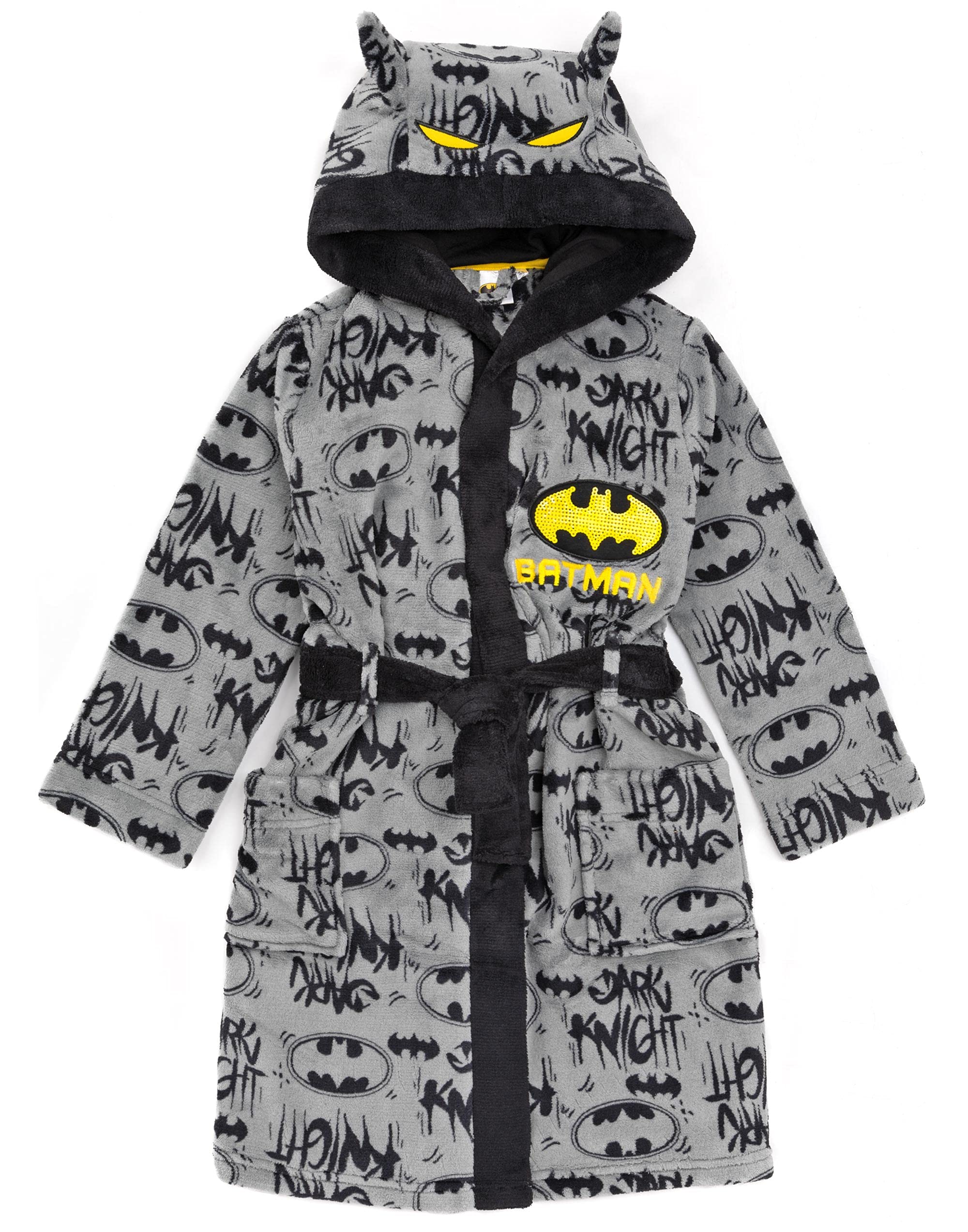 DC Comics Batman Dressing Gown Boys Kids Grey Dark Knight Pjs Bathrobe