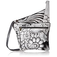 Anna by Anuschka Handpainted Women's Genuine Leather Asymmetric Slim Crossbody Bag with Zippered Pockets and Adjustable Strap