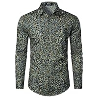 JOGAL Mens Floral Dress Shirt Long Sleeve Printed Casual Button Down Shirts