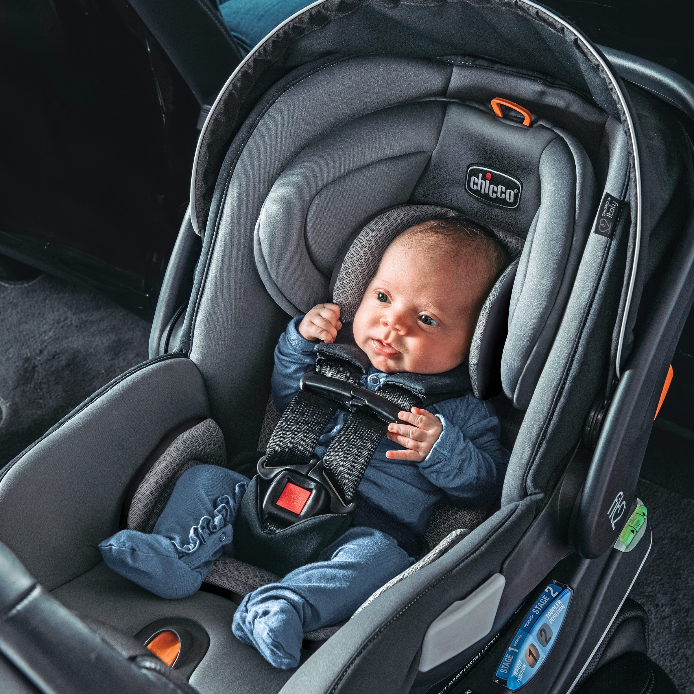 Chicco Fit2 Adapt Infant and Toddler Car Seat and Base, Rear-Facing Seat for Infants and Toddlers 4-35 lbs., Includes Infant Head and Body Support, Compatible with Chicco Strollers | Ember/Black