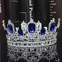 hair jewelry crown tiaras for women Large Round Crystal Tiara Crown King Headpiece Men Women Diadem Pageant Wedding Bride Hair Jewelry Accessories (Metal color : Silver Navy)