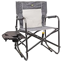 GCI OUTDOOR Freestyle Rocker with Side Table Camping Chair | Portable Folding Rocking Chair with Solid, Durable Armrests, Drink Holder & Comfortable Backrest — Heathered Grey