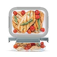 Bentgo®️ Glass Leak-Proof Food Storage 4-Piece Set (Two 6.3 Cup Containers) Durable 1-Compartment Food Storage Containers & Airtight Locking Lids (Pebble/Stone)