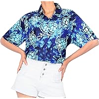HAPPY BAY Hawaiian Shirts Womens Casual Summer Button Down Beach Party Blouses Shirt Blouse Short Sleeve Tropical Vacation Button Up Dress Tee Shirts for Women L Sea Turtle, Blue