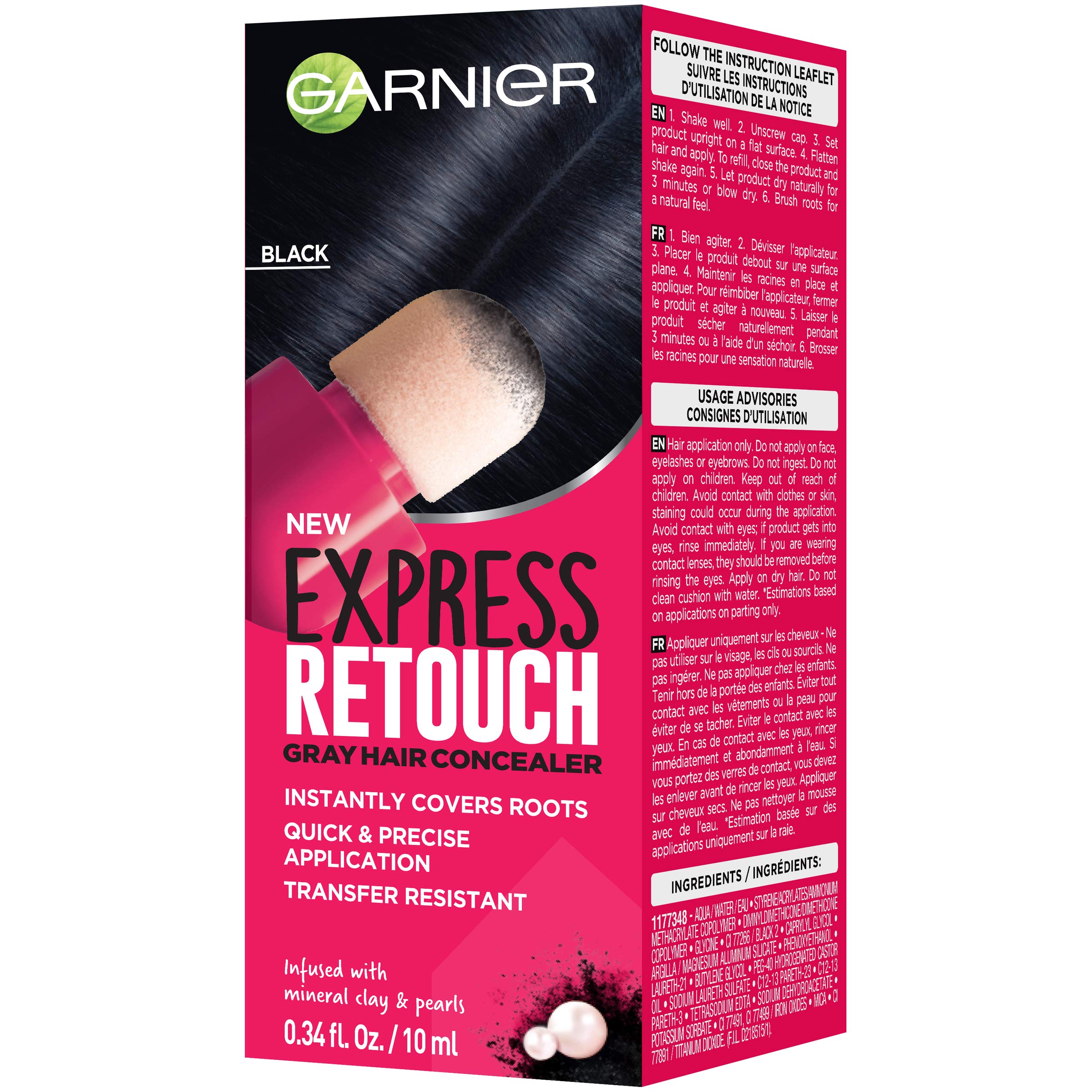 Garnier Hair Color Express Retouch Gray Hair Concealer, Instant Gray Coverage, Black, 1 Count