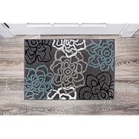 Rugshop Contemporary Modern Floral Abstract Flowers Easy Maintenance for Home Office, Living Room, Bedroom, Kitchen Soft Area Rug 2' x 3' Gray