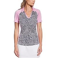 PGA TOUR Women's Tie Dye Floral Print Short Sleeve Golf Polo Shirt