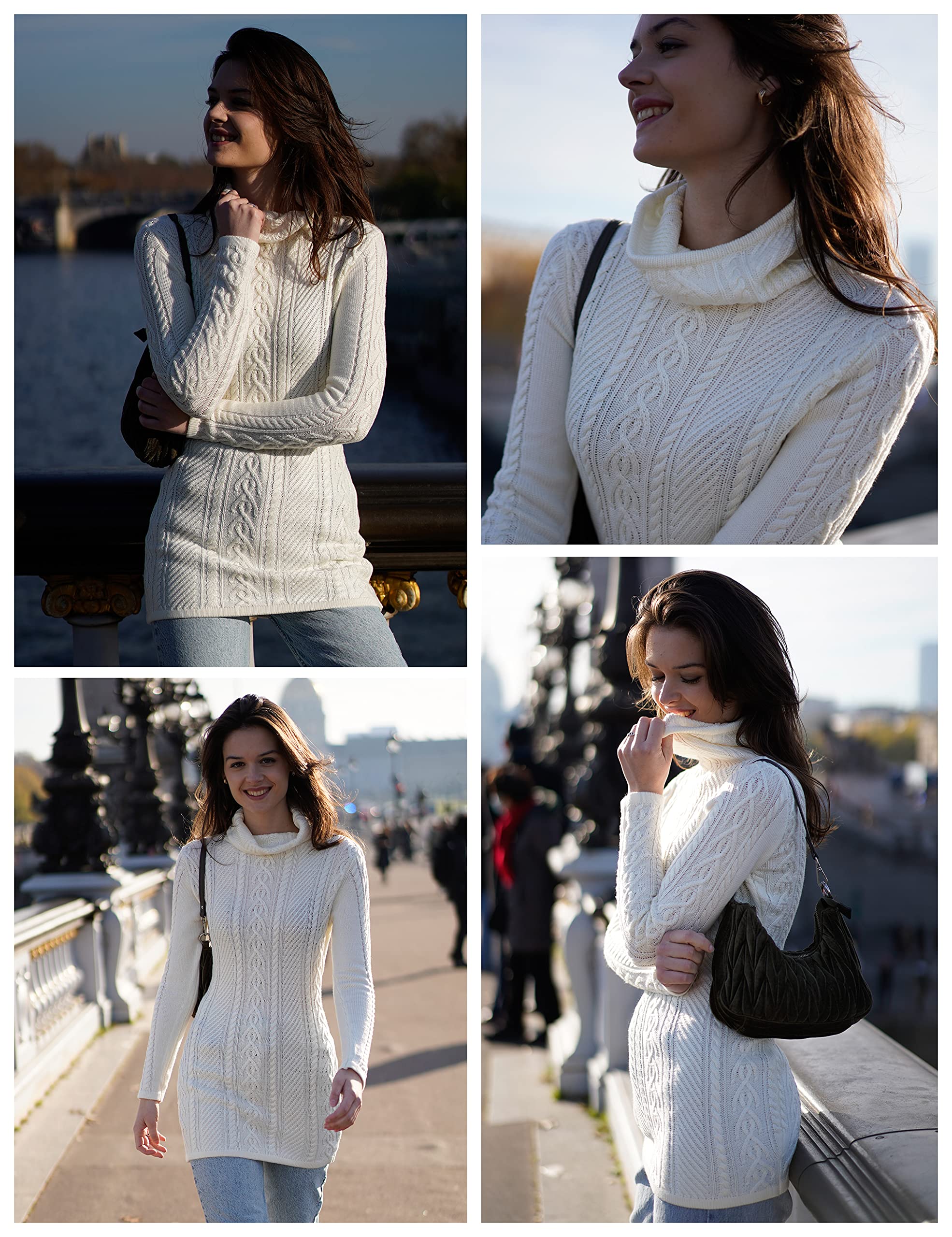 v28 Women Polo Neck Long Slim Fitted Dress Bodycon Turtleneck Cable Knit Sweater