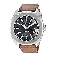 Gucci Swiss Quartz Stainless Steel and Leather Dress Brown Men's Watch(Model: YA142207)