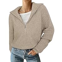 Vivilli Womens Half Zip Pullover Sweaters Long Sleeve Casual V Neck Collar Tops