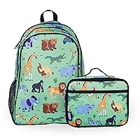 Wildkin 15 Inch Kids Backpack Bundle with Lunch Box Bag (Wild Animals)