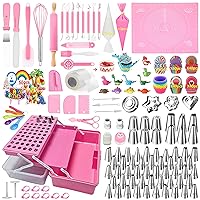 Cake Decorating Kit,488PCS-Piping Bags and Tips Set,Cake Decorating Supplies,Frosting Piping Kit,with 60 Piping Tips Cake Decorating Tools with Multi-Purpose 3-Layer Toolbox with Tray(Pink)