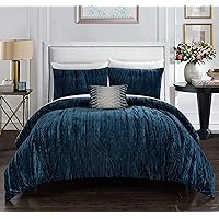 Chic Home - BCS12616-AN Westmont 4 Piece Comforter Set Crinkle Crushed Velvet Bedding - Decorative Pillow Shams Included, Queen, Navy