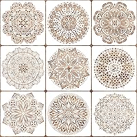 Eunvabir 9 Pack 12x12'' Mandala Stencils for Painting on Wood, Floor, Wall, Tile Fabric, Reusable Furniture Stencils Painting Template