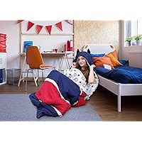 Chic Home Hayes Sleeping Bag with Cat Ear Hood Two Tone Design with Geometric Pattern Print Interior for KidsTeens & Young Adults Zipper Closure, Twin X-Long, Navy/RED/White