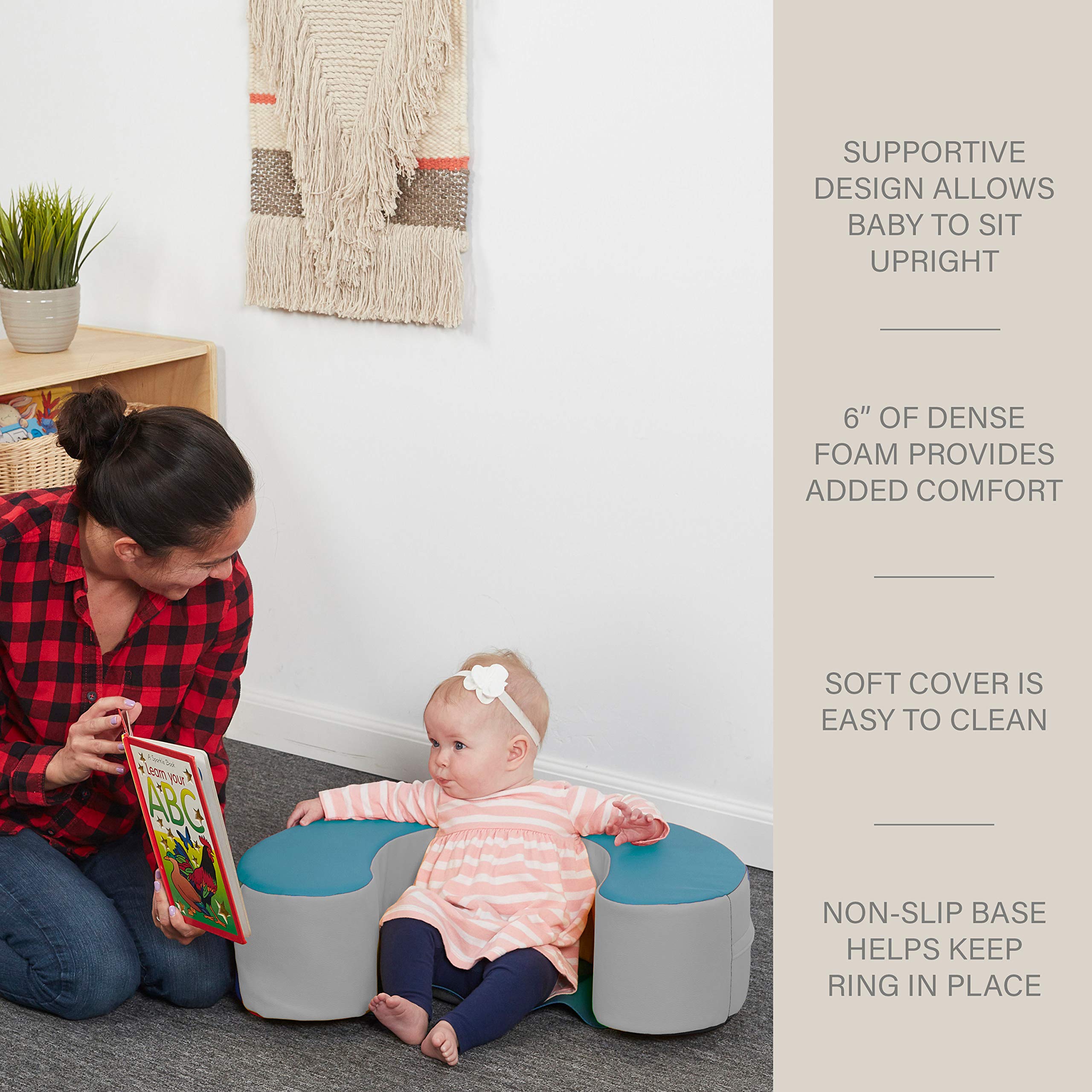 Factory Direct Partners 10423-TLGY SoftScape Sit and Support Ring for Babies and Infants, Soft Cushioned Foam Floor Seat with Non-Slip Bottom for Nursey, Playroom, Daycare - Teal/Gray