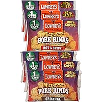 Lowreys Bacon Curls, microwave Pork Rinds Variety Combo, Original & Hot & Spicy, 1.75 Oz (Pack of 6)