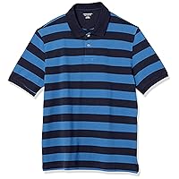 Amazon Essentials Men's Regular-Fit Cotton Pique Polo Shirt (Available in Big & Tall), Black Blue Stripe, Small