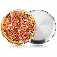 Herogo 13.5 Inch Stainless Steel Round Pizza Pan Set of 2, Large Healthy Pizza Tray Platter for Oven Baking Serving, Dishwasher Safe