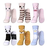 LINEMIN Kids Fuzzy Socks Boys Girls with Grips Non Slip Slipper Socks Cozy Fluffy Winter Warm Crew Socks 6 Pairs