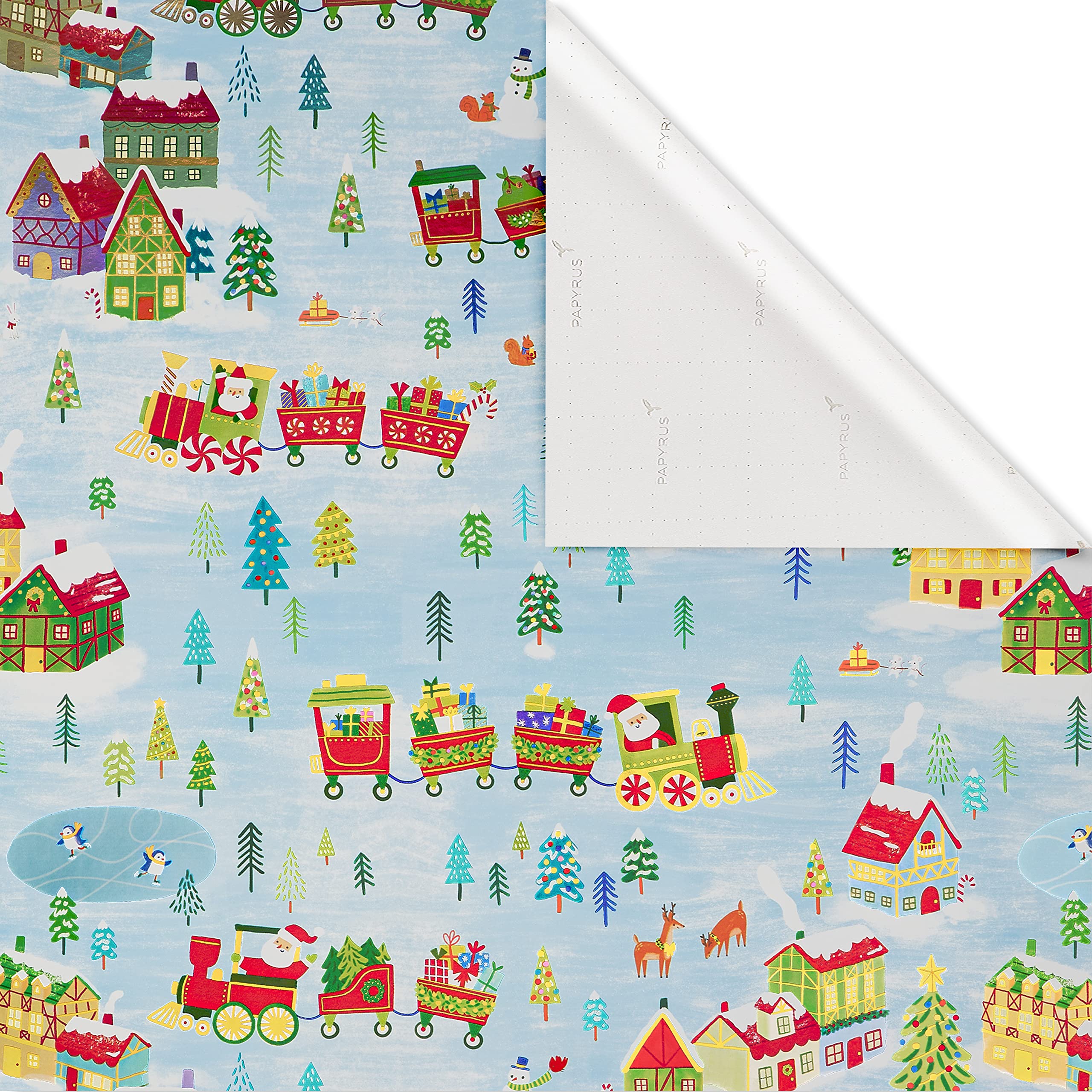 Papyrus Christmas Wrapping Paper Bundle, Gnomes and Santa Train (2 Rolls, 52.5 sq. ft)