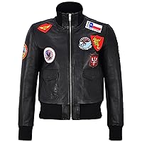 Ladies Topp Gun Badges Jet Fighter Navy Air Force Pilot Fashion Bomber Style Napa Leather Jacket