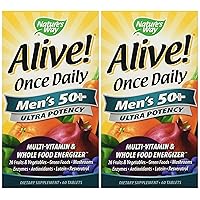 Alive! Once Daily Men's 50+ Multivitamin, Ultra Potency, Food-Based Blends (291mg per serving), 60 Tablets, Pack of 2