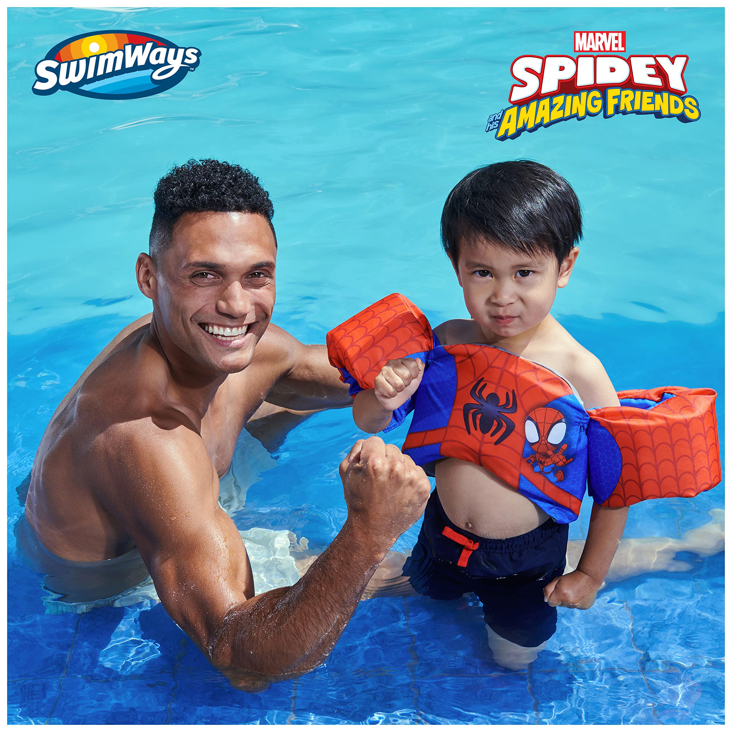 SwimWays Marvel Spidey Swim Trainer, US Coast Guard Approved Life Vest Kids Swim Vest, Arm Floaties & Life Jackets for Kids 33-55 lbs, Spidey